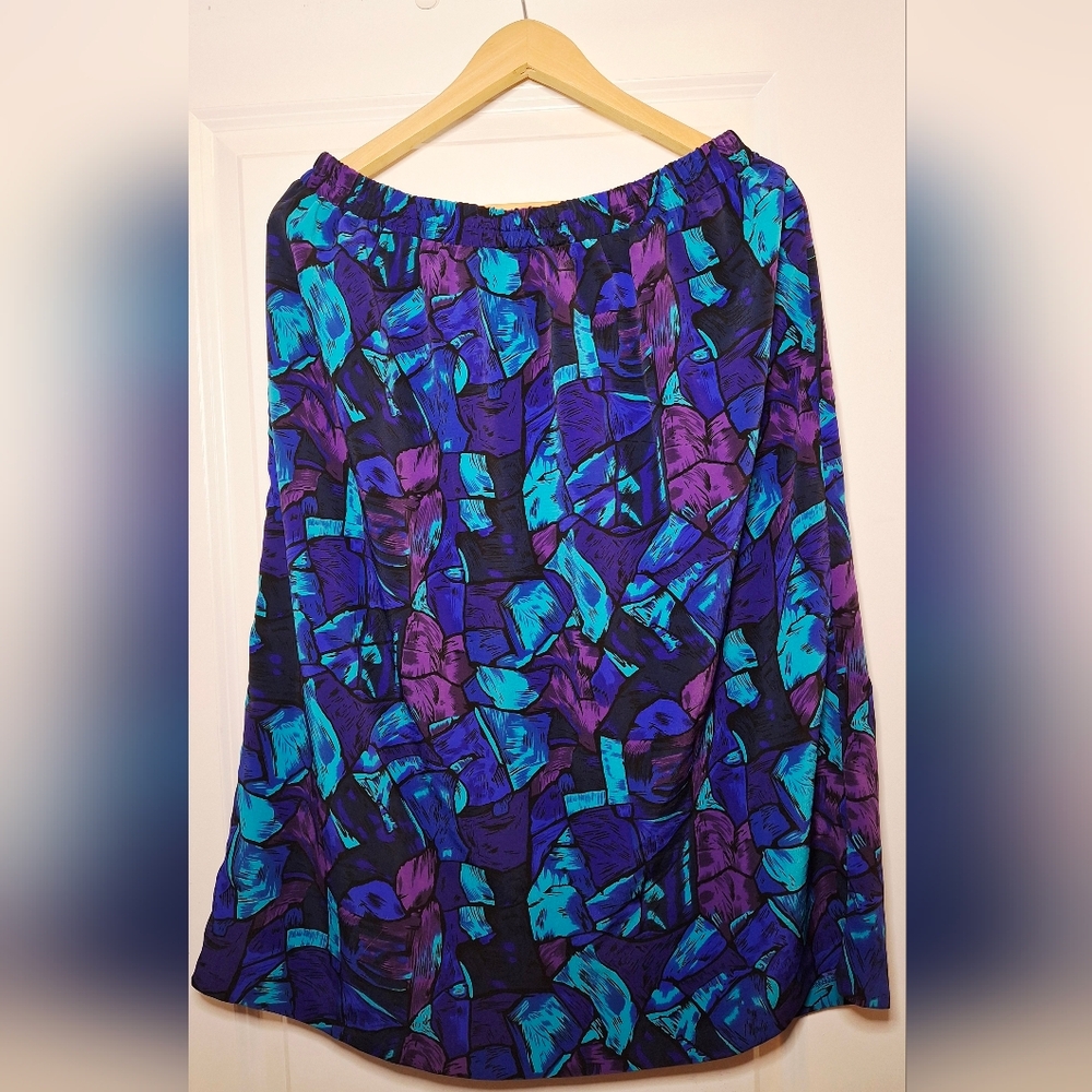 🇨🇦 Vintage 80s 💙💜Stylish Abstract Print Skirt Made in Canada (14)